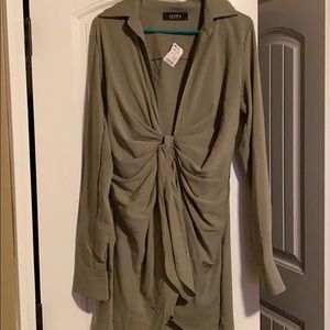 Green shirt tie knot dress